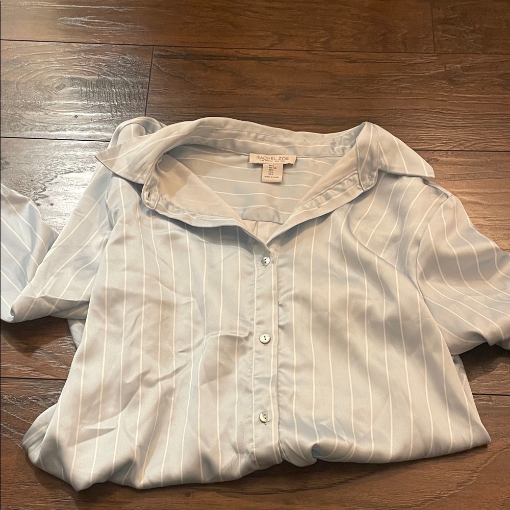 Rachel Zoe Light Blue and White Striped Shirt